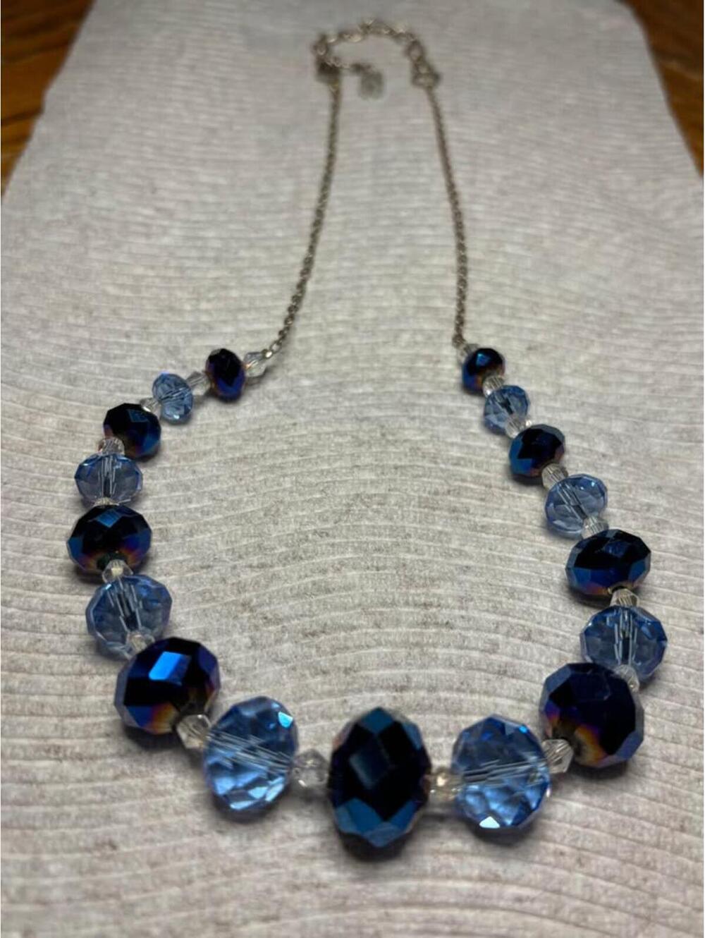 Blue and Iridescent Faceted Bead Necklace